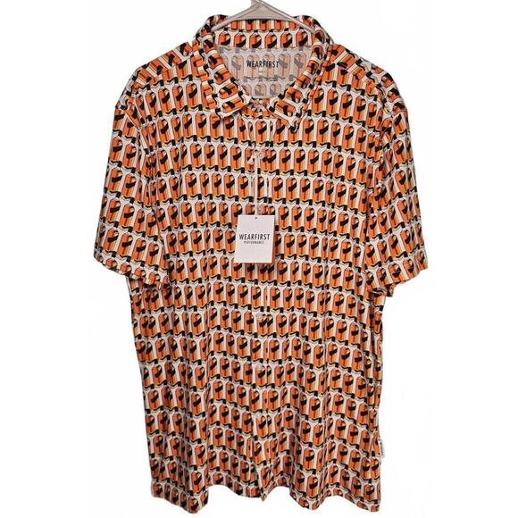 WearFirst Men's Alcohol Bottle Graphic Short Sleeve Button Down Shirt - Size L - Picture 1 of 9